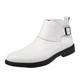 DMGYCK Men's Leather Dress Chelsea Boots Pointed Toe Inner Zipper Adjustable Business Formal Chukka Boots Non-Slip Casual Booties (Color : White+white Fur, Size : 8 UK)