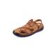 AQQWWER Sandals Men Summer Men Sandals Leather Breathable Soft Men Beach Sandals Slides Handmade Sandals Platform Outdoor Slippers (Color : Yellow brown, Size : 6.5)