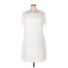 Isaac Mizrahi LIVE! Casual Dress - Shift Crew Neck Short sleeves: White Solid Dresses - Women's Size 1X