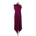 Shein Casual Dress - Midi Plunge Sleeveless: Burgundy Print Dresses - Women's Size 12