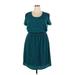 Peach Love Casual Dress - Mini Scoop Neck Short sleeves: Teal Solid Dresses - Women's Size 2X