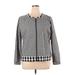 Christopher & Banks Jacket: Below Hip Silver Checkered/Gingham Jackets & Outerwear - Women's Size X-Large