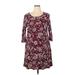Karen Scott Sport Casual Dress - Shift Scoop Neck 3/4 Sleeve: Burgundy Floral Dresses - Women's Size 2X-Large