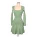 Zara Casual Dress - Mini Scoop Neck Long sleeves: Green Print Dresses - Women's Size Medium