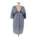 Crown & Ivy Casual Dress - Mini V Neck 3/4 sleeves: Gray Grid Dresses - Women's Size Medium