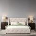 Queen Size Platform Bed with Wingback Tufted Headboard, Upholstered Bed with 4 Drawers, No Box Spring Needed, Beige