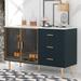 Modern Sideboard Buffet Cabinet With 2 Amber-yellow Tempered Glass Doors And 3 Drawers,Versatile Use