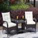 Outdoor 3 Piece Furniture Set, Modern Wicker Ratten Sectional Sofa Conversation Set with Tempered Glass Coffee Table & Cushions