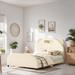 Full Size Velvet Platform Bed with Bear-Shaped Headboard, Upholstered Bed with Embedded Light Stripe for Bedroom, Beige