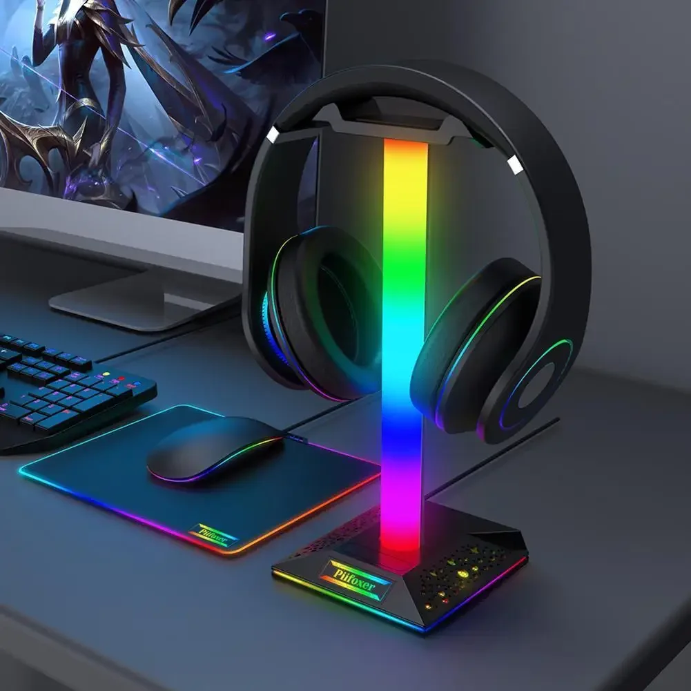 RGB-Spiel Kopfhörer ständer Headset Halter Kleiderbügel mit 3,5mm Audio und 2 USB-Anschlüssen Image