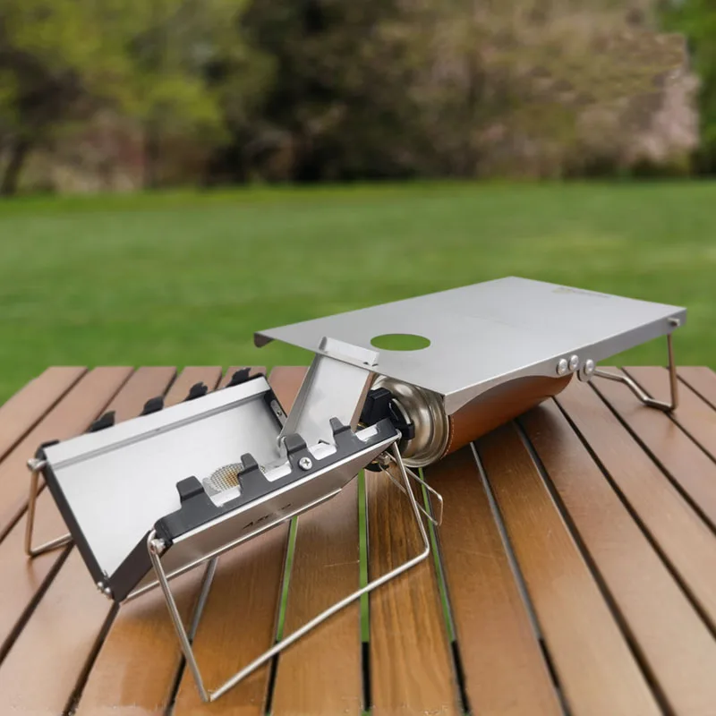 Tragbares faltbares Camping-Gasherd-Zubehör für den Außenbereich, Edelstahltisch, Windschutzscheibe, Topfregal für Soto 320-MR-Taschenrakete Image