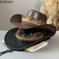 Autunno inverno moda uomo cappello da Cowboy occidentale in ecopelle papà Gentleman Jazz Caps