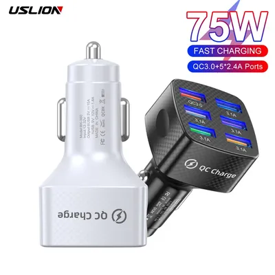 Uslion 75w Auto ladegerät Schnell ladung 3,0 USB 6 Ports Schnell ladegerät für iPhone 15 Pro Samsung Xiaomi tragbares Handy-Ladegerät