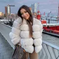 Women Warm Faux Fox Fur Coat Short Winter Fur Jacket Outerwear Blue Fake Fox Fur Coats for Women