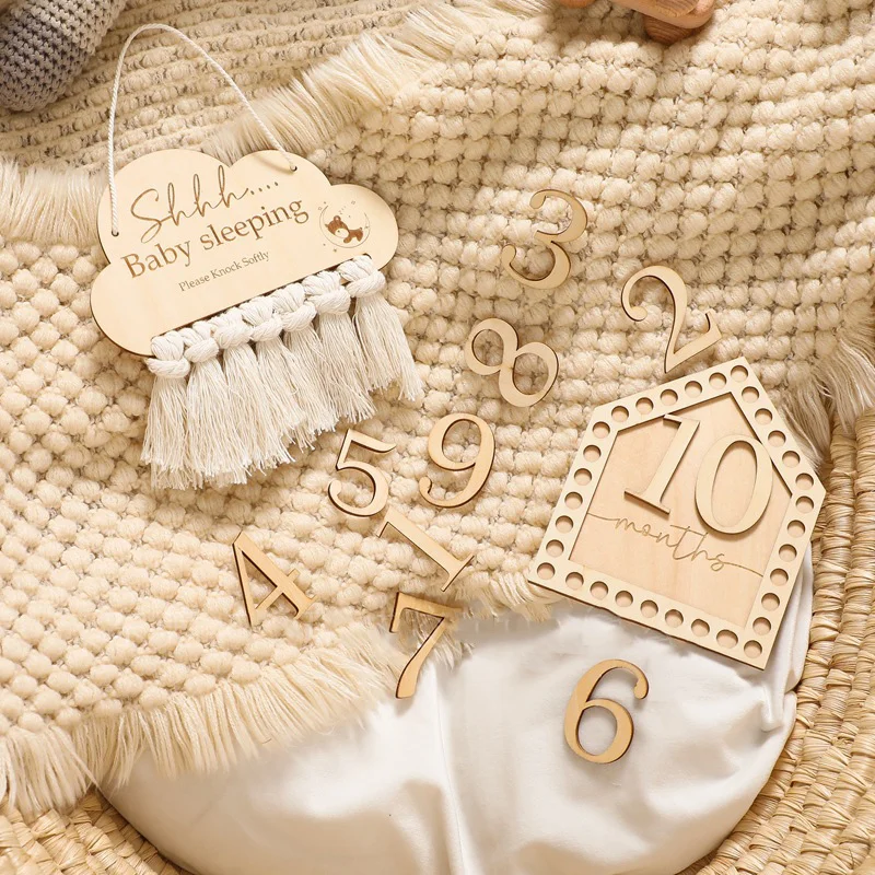 1 Satz von 12 Baby Meilenstein Foto Set Kreuz Baby Schlaf Erinnerung Zeichen Set Aufwachsen Denkmäler Image