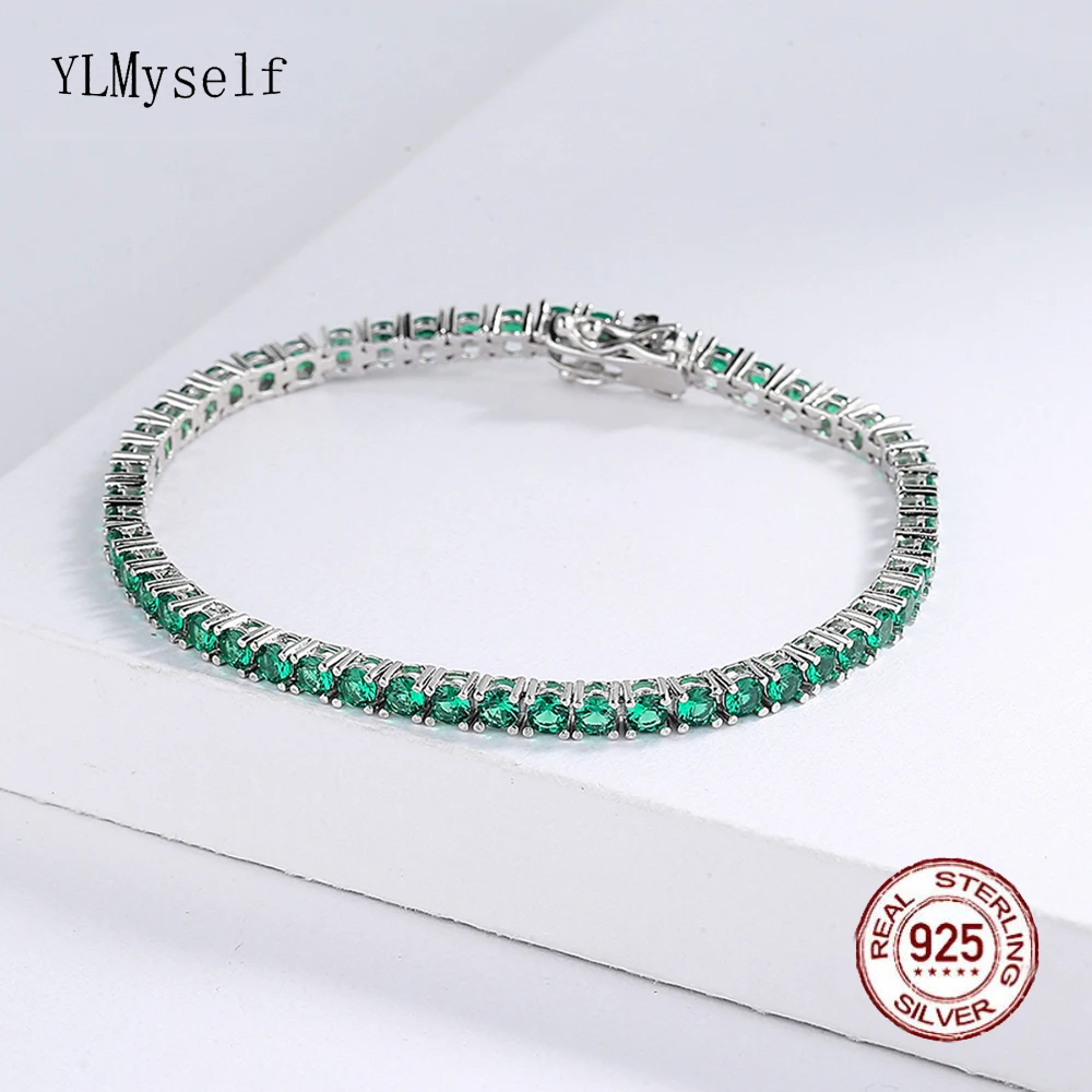 Echtes 925 Silber Metall Tennis Armband Pflastern 3 MM Grün Zirkon 15-21 CM Hip Hop Rock Kette Edlen schmuck Für Frauen/Männer
