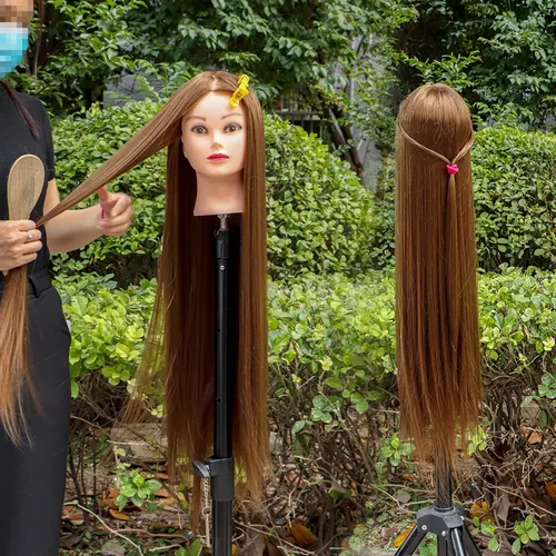 80cm Weibliche Mannequin Kopf mit Synthetische Haar Für Praxis Haar Flechten Frisuren Puppen Friseur