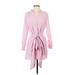 Zara Basic Casual Dress - Mini V Neck Long sleeves: Pink Stripes Dresses - Women's Size X-Small