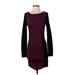 Express Casual Dress - Bodycon Scoop Neck Long sleeves: Burgundy Houndstooth Dresses - Women's Size X-Small