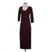 Michael Stars Casual Dress - Sheath Scoop Neck 3/4 sleeves: Burgundy Print Dresses - Women's Size Small