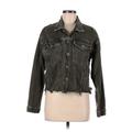 Q2 Denim Jacket: Short Green Print Jackets & Outerwear - Women's Size Medium