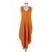 Z Supply Casual Dress - Midi V-Neck Sleeveless: Orange Print Dresses - Women's Size Medium