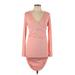 Pink Blush Casual Dress - Bodycon V Neck Long sleeves: Pink Print Dresses - Women's Size Large