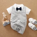 Fashion Casual Stripes Cool Birthday Party Jumpsuit 0-1 Years Old Summer Newborn Boys Short-Sleeved