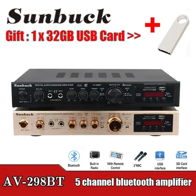 SUNBUCK 2200W Channel Bluetooth Home Cinema Power Amplifier HiFi Stereo Speaker Amp Support FM Radio 2 Mic USB SD Card Input Amp
