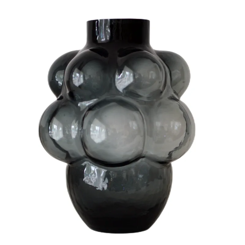 Hochwertige Glasvase in kalter grauer Traubenform, Hydrokultur-Wohnzimmertisch, Blumenarrangement, Dekoration, Heimdekoration Image