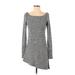 White House Black Market Casual Dress - A-Line Boatneck Long sleeves: Gray Marled Dresses - Women's Size Small