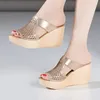 8 cm Kleine Größe 32-43 Elegante Ausschnitt Plattform Keile Hausschuhe 2024 Sommer High Heels Slides Frauen Schuhe für Büro Strand Täglich