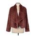 Express Faux Fur Jacket: Below Hip Burgundy Stripes Jackets & Outerwear - Women's Size Medium