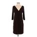 Essentials by ABS Casual Dress - Party Plunge 3/4 sleeves: Brown Solid Dresses - Women's Size Small