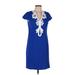 Vince Camuto Cocktail Dress - Shift V Neck Short sleeves: Blue Print Dresses - Women's Size 8