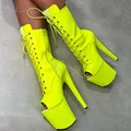 Bottes de mollet en tartan en cuir jaune brillant chaussures sexy à fermeture éclair ouverte