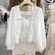 Chemise décontractée en coton et lin doux pour femmes chemisier blanc à col carré vêtements à