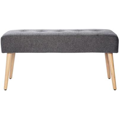 Gepolsterte Bank aus hellgrauem Stoff mit Samteffekt und hellem Holz B95 cm guesta Image