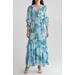 Floral Long Sleeve Faux Wrap Maxi Dress