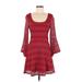 Love Reign Casual Dress - Mini Scoop Neck Long sleeves: Burgundy Solid Dresses - Women's Size Medium