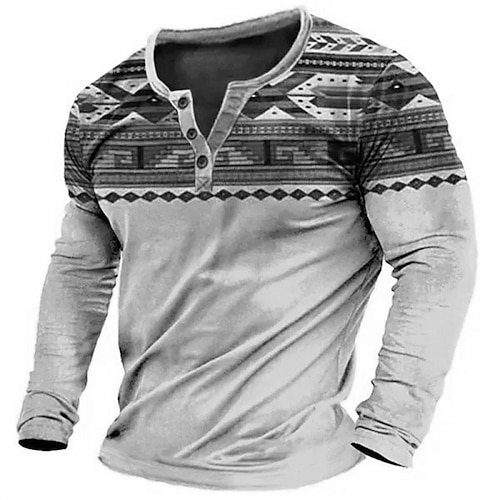 Herren Grafik Stammes Henley Hemd Langarm 3D-Druck Mode Designer Bequem Täglich Outdoor Frühling Herbst Blau Braun Grün Grau Henley Henley T-Shirt Image