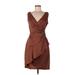 London Times Cocktail Dress - Party V-Neck Sleeveless: Brown Solid Dresses - Women's Size 10