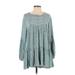 Free People Casual Dress - Mini Crew Neck Long sleeves: Teal Print Dresses - Women's Size Small