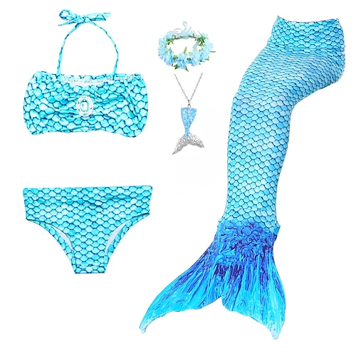 kinderkleidung Mädchen Fünf Stück Meerjungfrau Bademode Bademode Bikini Schwimmen Regenbogen Kuschelig Sexy Bedruckt Badeanzüge 3-10 Jahre Sommer Hellblau Rotgold Image