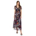 Lovedrobe Women's Ladies Maxi Dress Short Angel Sleeve V-Neck Floral Print Trim Detail Empire A-line Casual Wedding Guest Occasion Blumenmuster 40