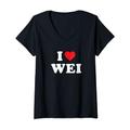 Damen Wei Namensgeschenk, I Love Wei, Herz Wei T-Shirt mit V-Ausschnitt