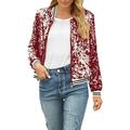 Women s Autumn Winter Sequin Long Sleeve Cardigan Baseball Jacket Womens Wool Blend Jacket Zip up Women Jacket Women Button down Shirts Long Sleeve Womens Vest Coat Womens Lightweight Hooded Jacket