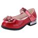 Uuszgmr Girl Shoes Solid Color Cute Thick Heels And Diamond Cool Single Shoes Fashionable Bow Dance Shoes Performance Shoes Red Size:4-4.5 Years