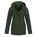 Women Solid Stripe Rain Jacket Outdoor Plus Waterproof Hooded Raincoat Windproof