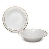 OCCASIONS 240 Bowls Pack Heavyweight Disposable Wedding Party Plastic Bowls (14 oz Soup Bowl White & Rose Gold Rim)